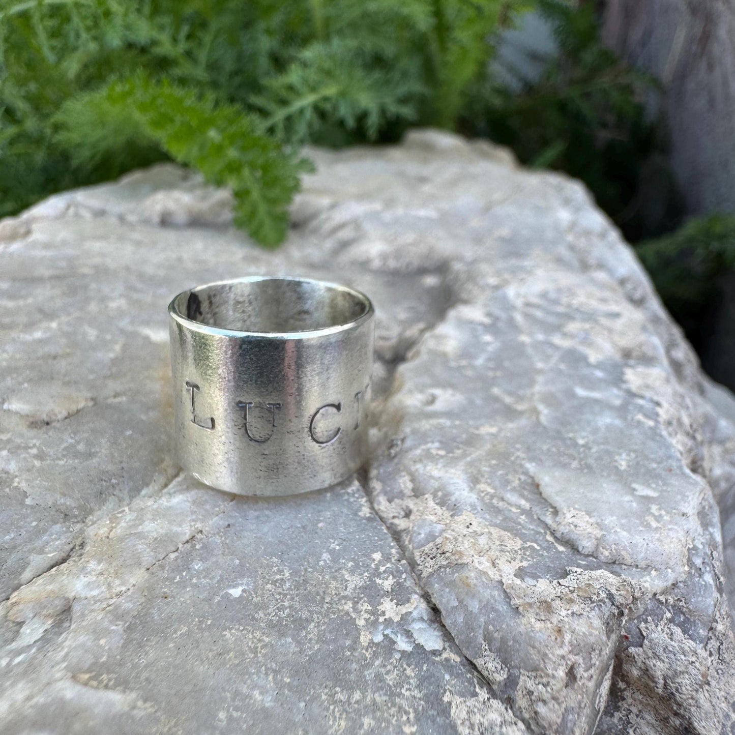 sterling silver lucky wide band ring (size 4.75)