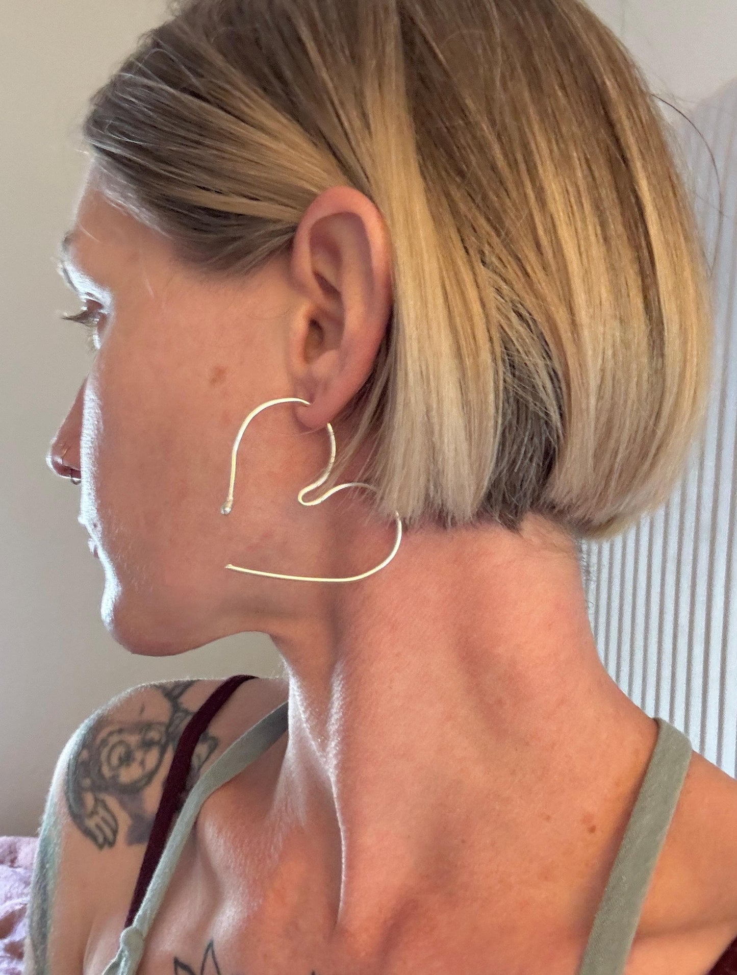 gauged large heart hoops in solid sterling silver (0g-16g)